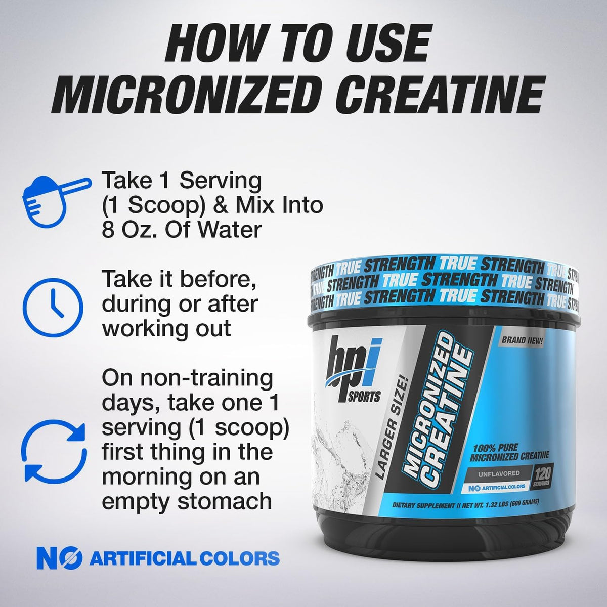 BPI Sports Micronized Creatine – Créatine Micronisée 100 % Pure, Sans Arôme, 120 Portions (600 g)
