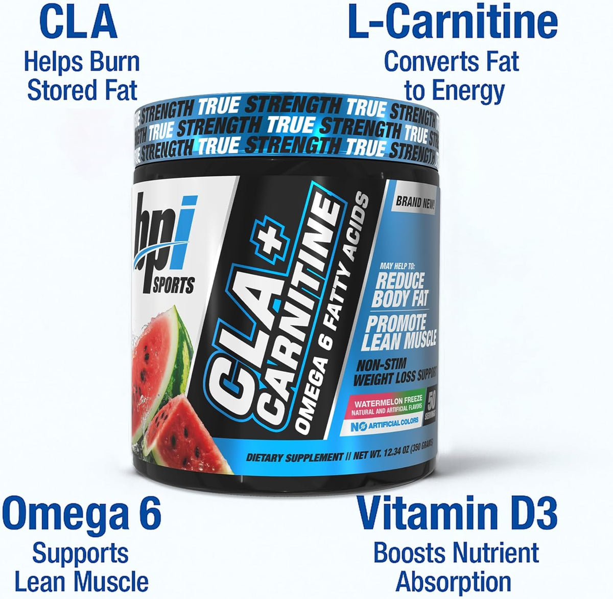 BPI Sports CLA + Carnitine – Brûleur de Graisse Sans Stimulant aux Oméga 6, Goût Watermelon Freeze,