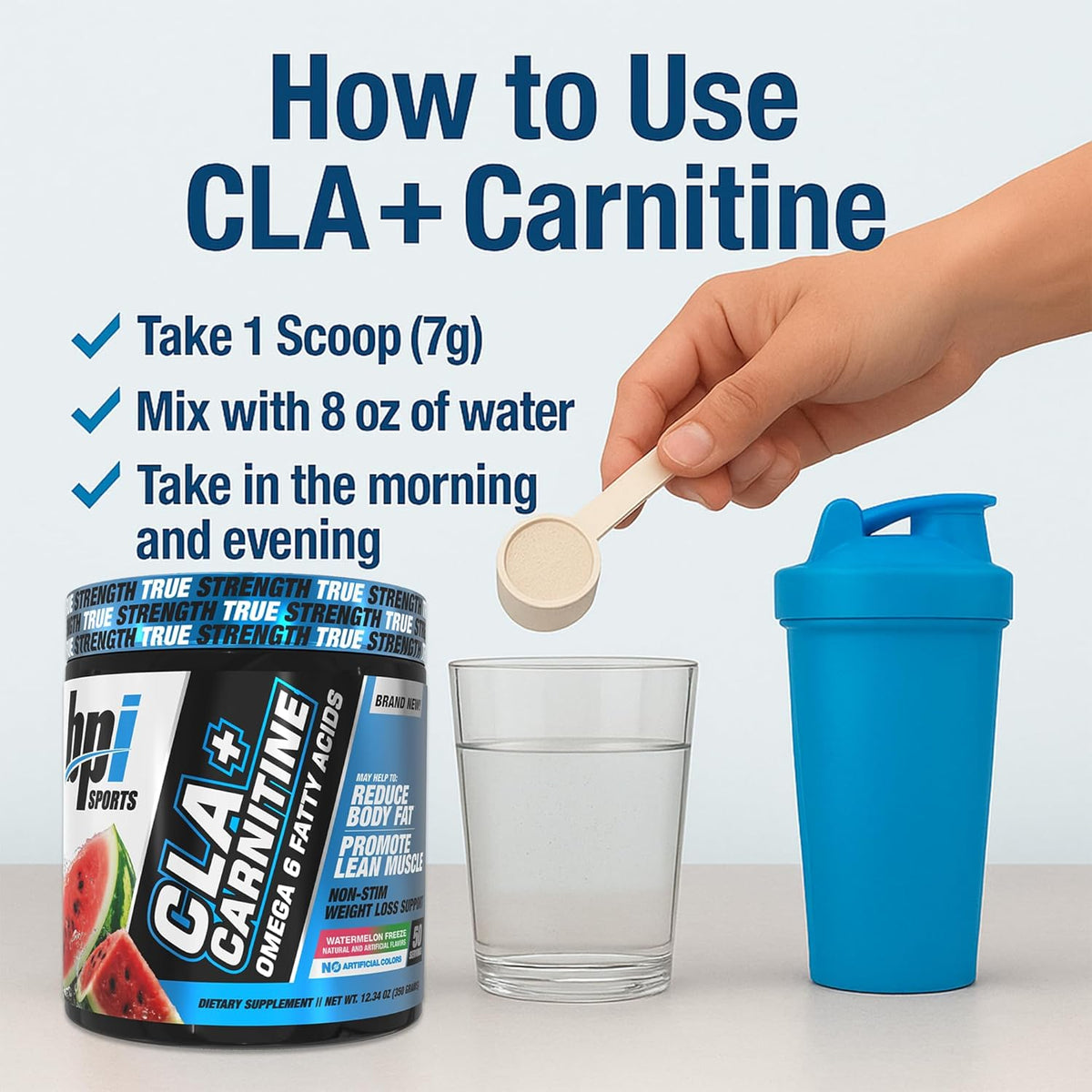 BPI Sports CLA + Carnitine – Brûleur de Graisse Sans Stimulant aux Oméga 6, Goût Watermelon Freeze,
