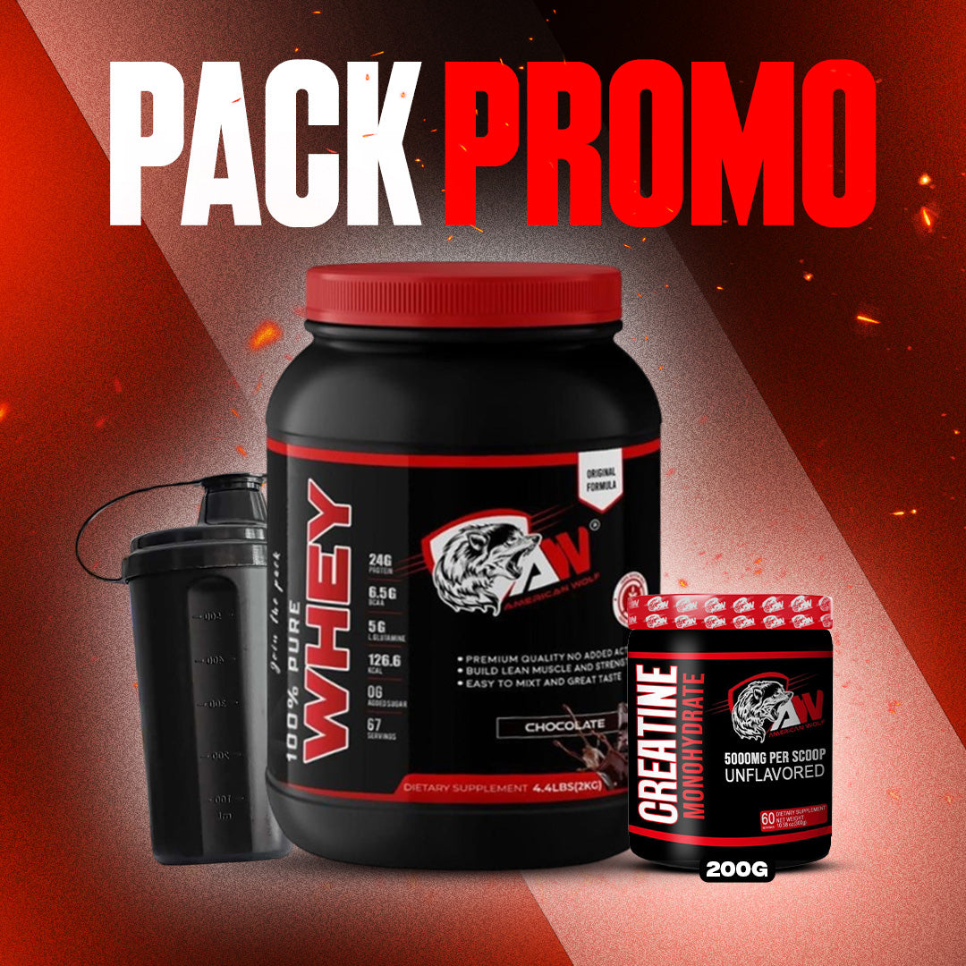 100% Pure Whey 2kg American Wolf + Créatine 200g + Shake