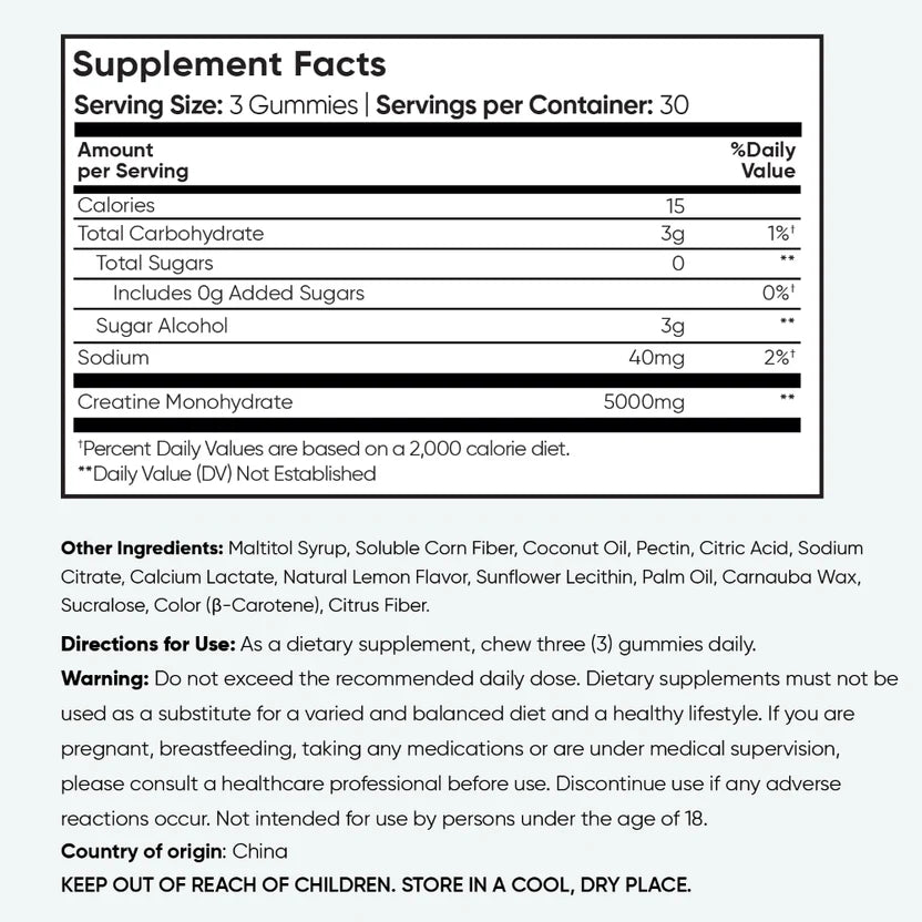 WeightWorld Creatine Gummies 5K 5000mg Sans Sucre – 90 Gummies Saveur Citron