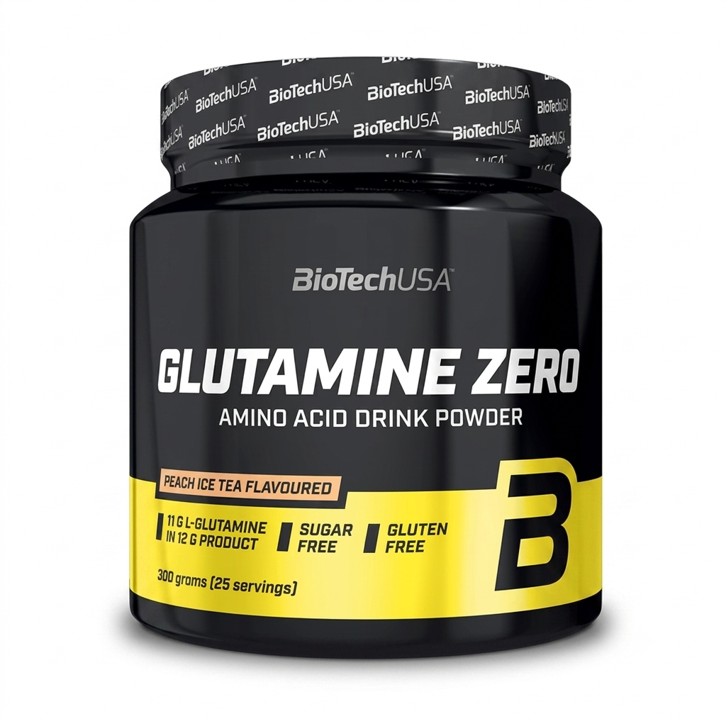 BioTechUSA Glutamine Zero Poudre - Acides Aminés Saveur Pêche Ice Tea 300g