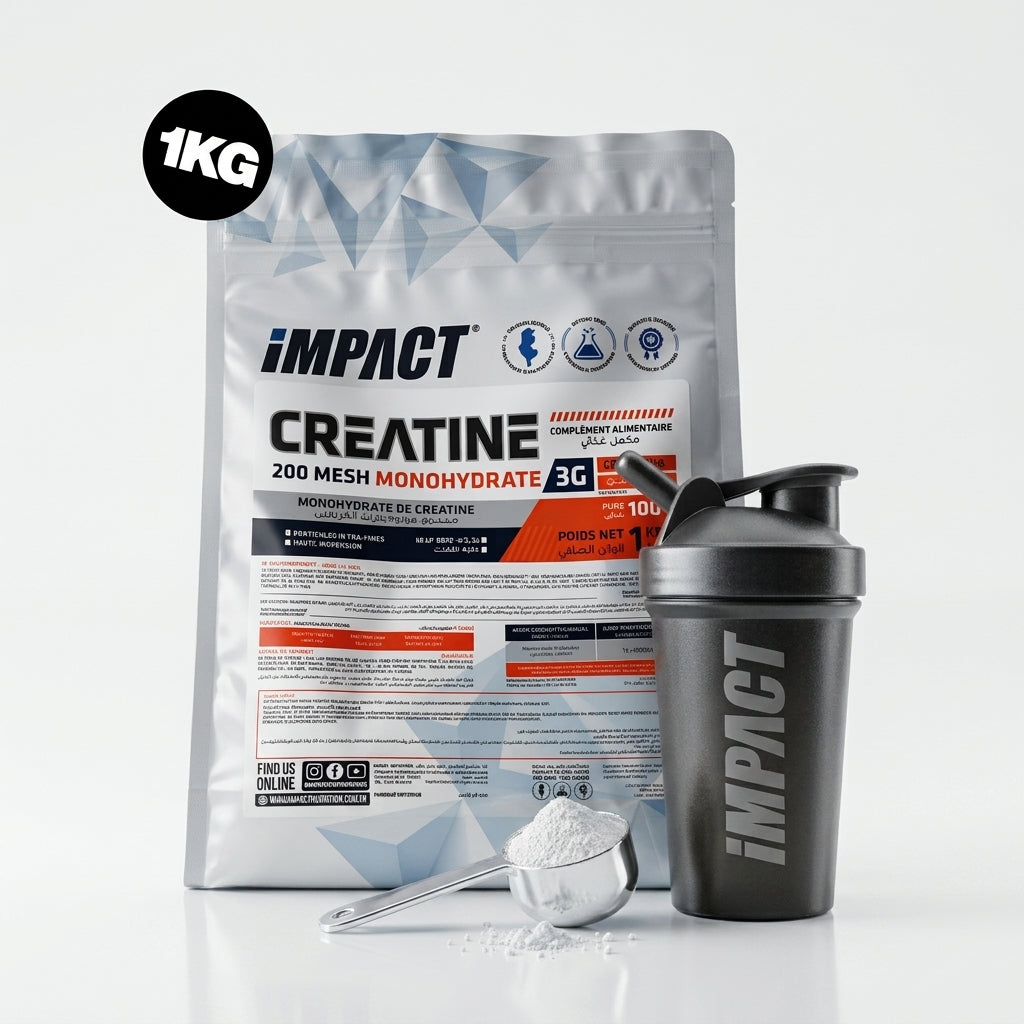 Créatine Monohydrate 200 Mesh Impact 1 kg + shaker Gratuit