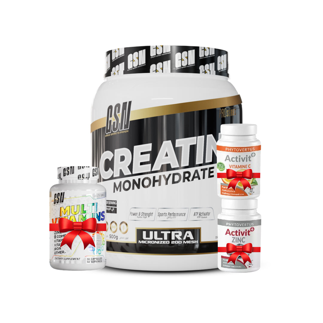 Creatine gsn 500g + Zinc + Vitamin C + Multivitamins