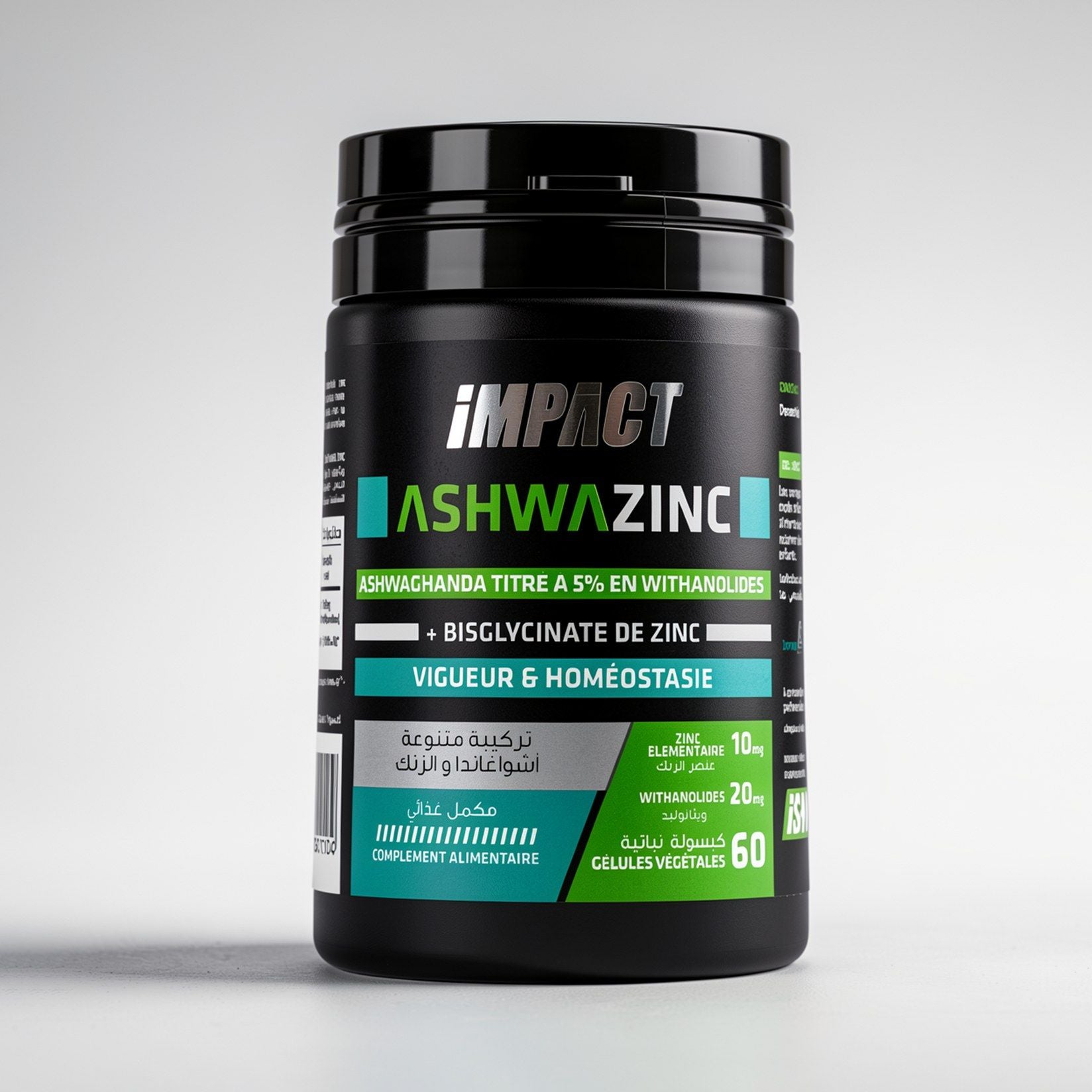AshwaZinc Impact – Ashwagandha 5 % Withanolides & Bisglycinate de Zinc – 60 Gélules Végétales
