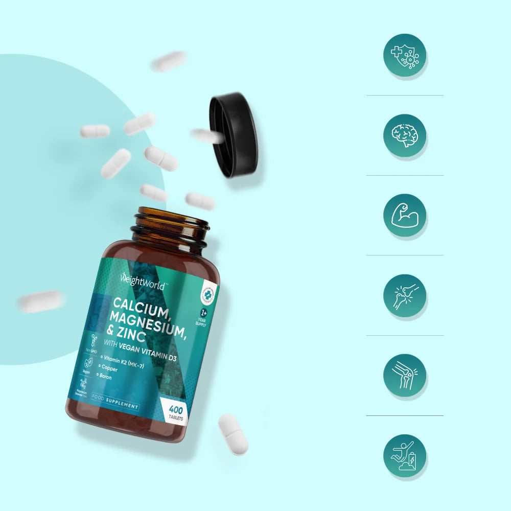 CALCIUM, MAGNESIUM & ZINC WITH VEGAN VITAMIN D3 - WEIGHTWORLD 400 TABLETS