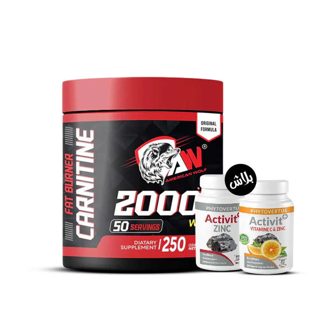 L-Carnitine American Wolf 250g + Zinc 30 Caps + Vitamin C 30 Caps