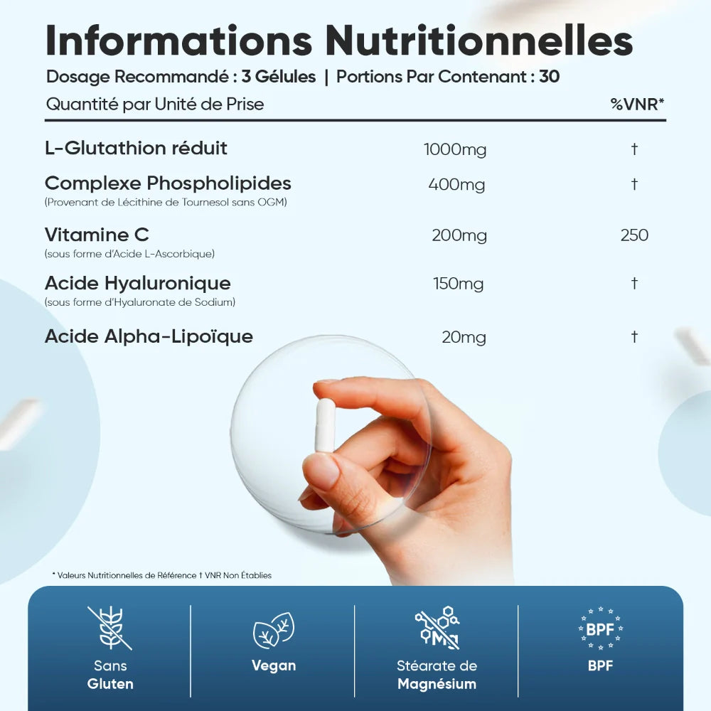Glutathion Liposomal Réduit 1000mg | Vitamine C + Acide Hyaluronique | WeightWorld 90 Gélules – Muscle Nutrition