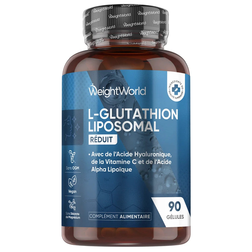 Glutathion Liposomal Réduit 1000mg | Vitamine C + Acide Hyaluronique | WeightWorld 90 Gélules – Muscle Nutrition