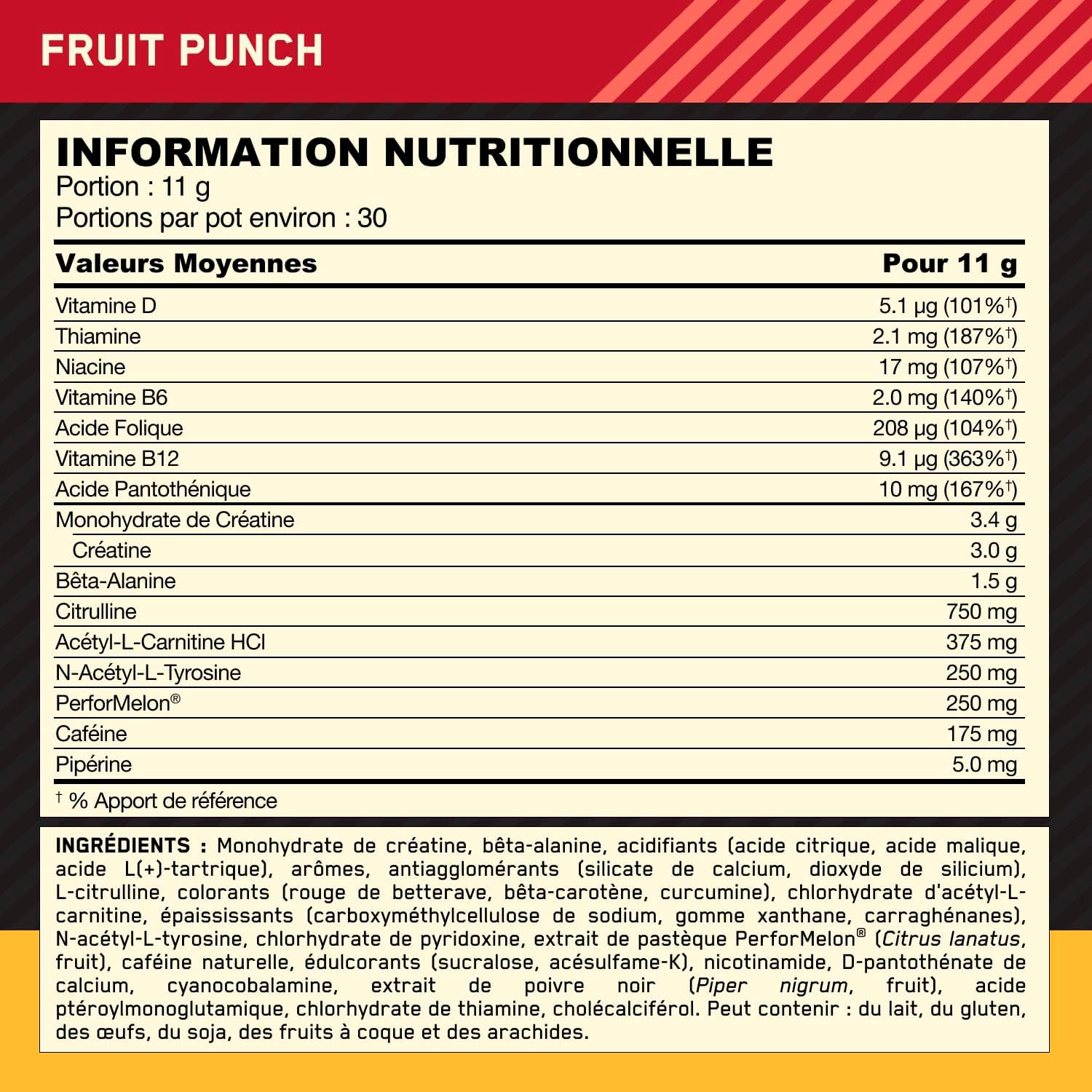 PRE WORKOUT GOLD STANDARD fruit punch 330gr