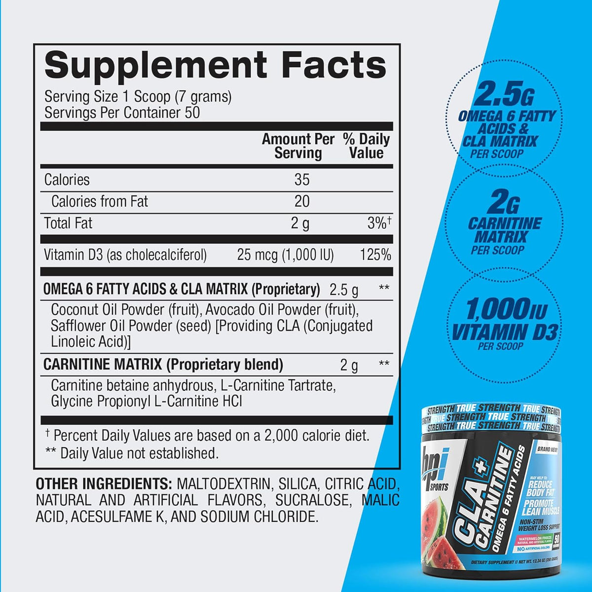 BPI Sports CLA + Carnitine – Brûleur de Graisse Sans Stimulant aux Oméga 6, Goût Watermelon Freeze,