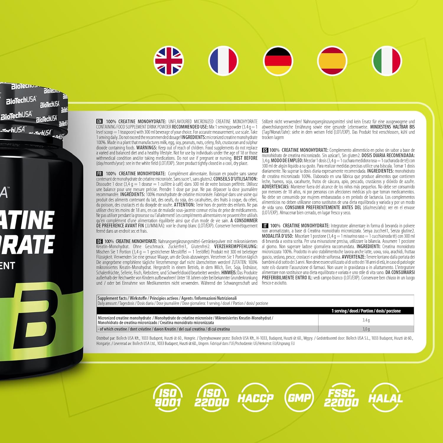 BIOTECHUSA 100% CREATINE MONOHYDRATE 500G