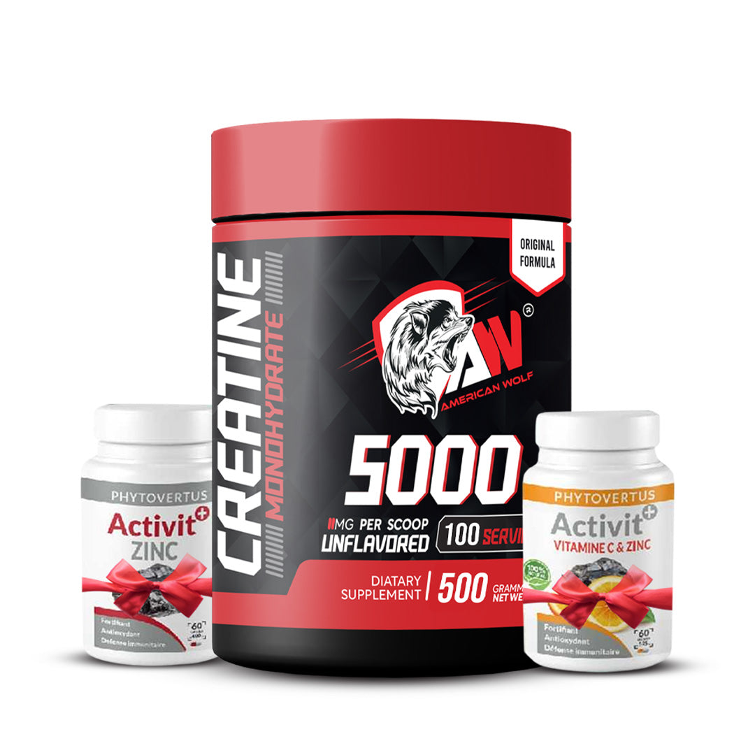 Creatine Monohydrate American Wolf - 500g + zinc + vitamin c