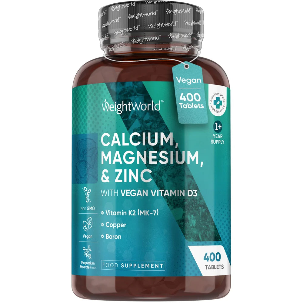 CALCIUM, MAGNESIUM & ZINC WITH VEGAN VITAMIN D3 - WEIGHTWORLD 400 TABLETS