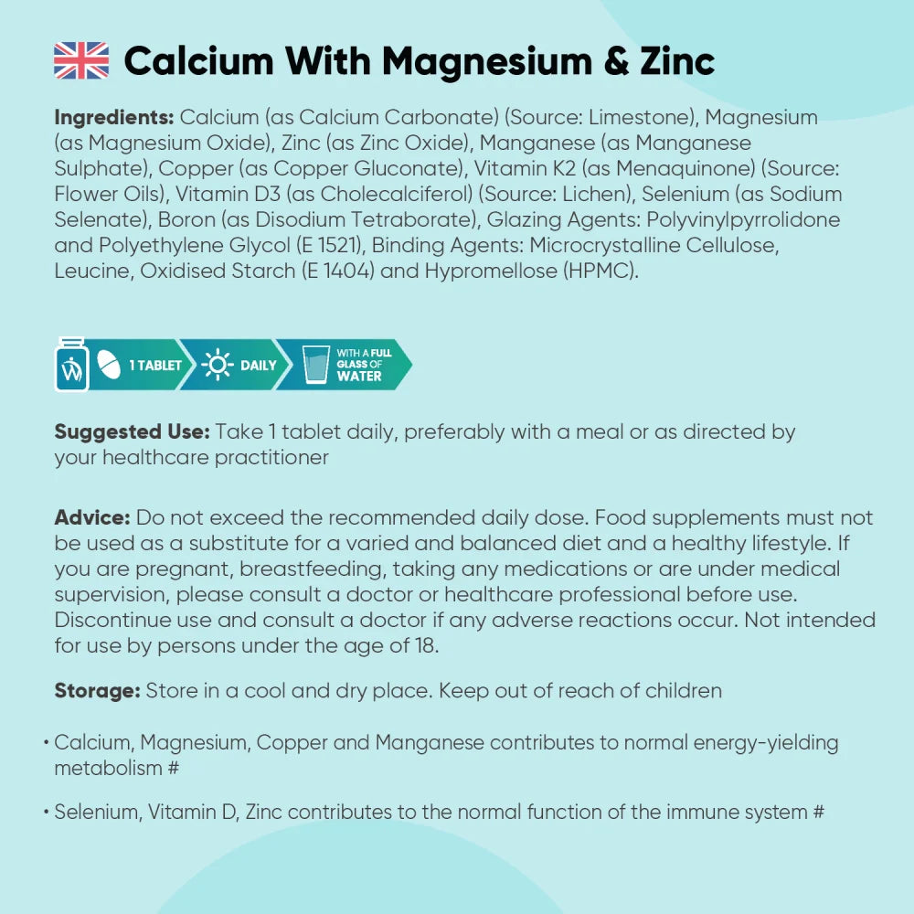CALCIUM, MAGNESIUM & ZINC WITH VEGAN VITAMIN D3 - WEIGHTWORLD 400 TABLETS