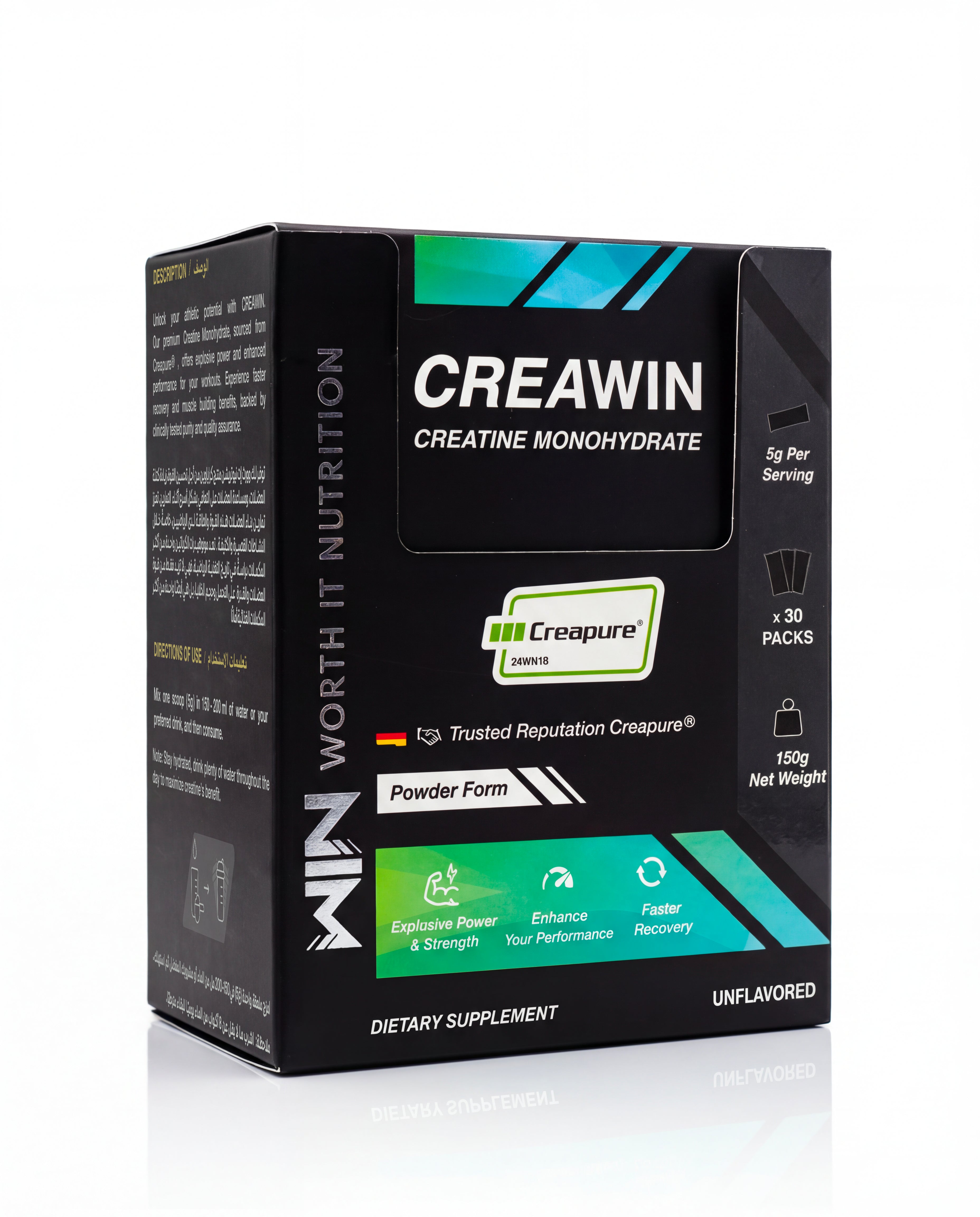 CREAWIN – Créatine Monohydrate Creapure® en Poudre | Force & Performance | 30 Sticks x 5g