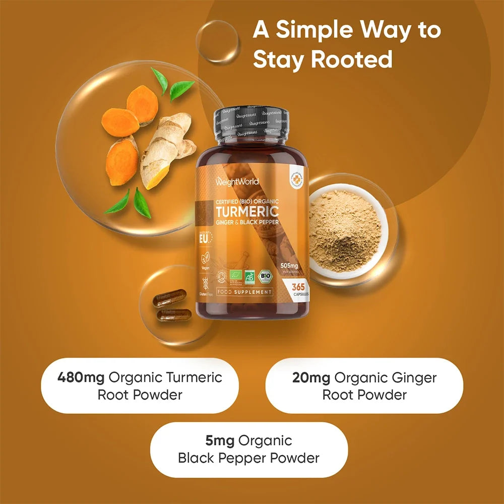Organic Turmeric with Black Pepper & Ginger 365caps WeightWorld