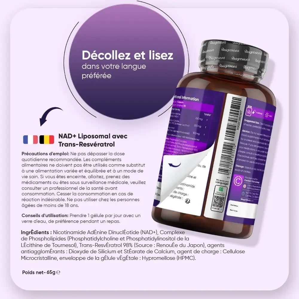 NAD+ Liposomal avec Trans-Resvératrol 575mg | WeightWorld | 90 Gélules – Muscle Nutrition